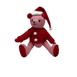 Santa Bear Doll Red & White Stripes Articulated w/ Hat & Removable Sweater